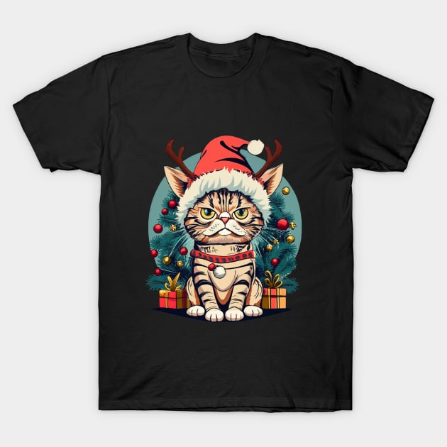 Grumpy Christmas Cat. Christmas Cat 2024 T-Shirt by BukovskyART